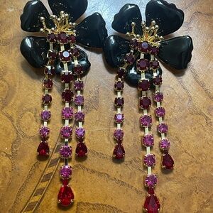 Chic Black and Red Gemstone Drop Earrings